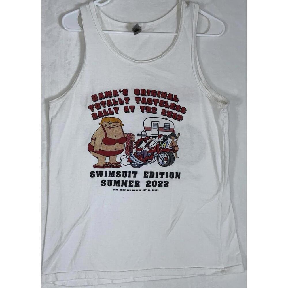 Mens Rally At The Shop Totally Tasteless Biker Motorcycle Sz M Tank Top Alabama